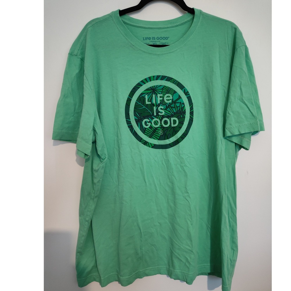 Life is Good Mens XL Crusher-Lite Green Tropical Leaf Graphic T-Shirt Cotton